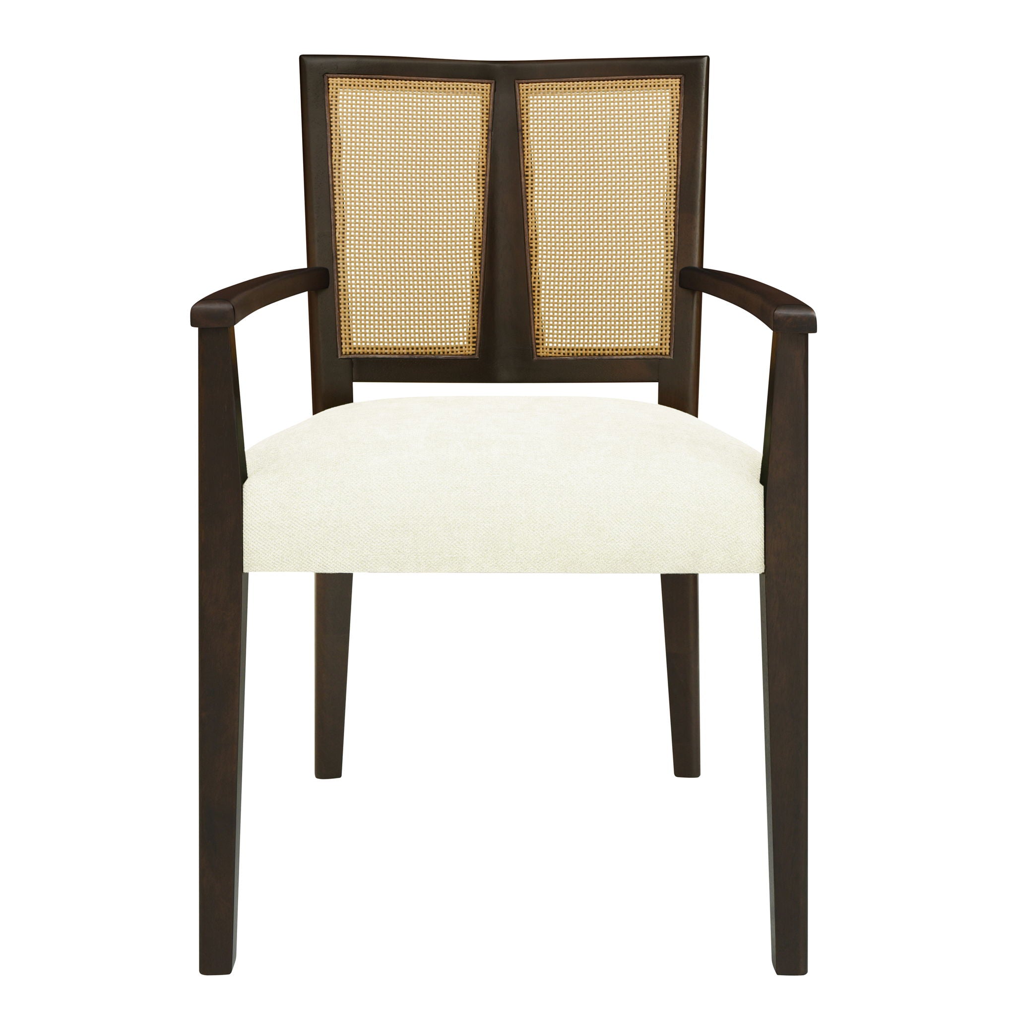 Mid Century Modern Arm Dining Chair Set With Rattan Backrest