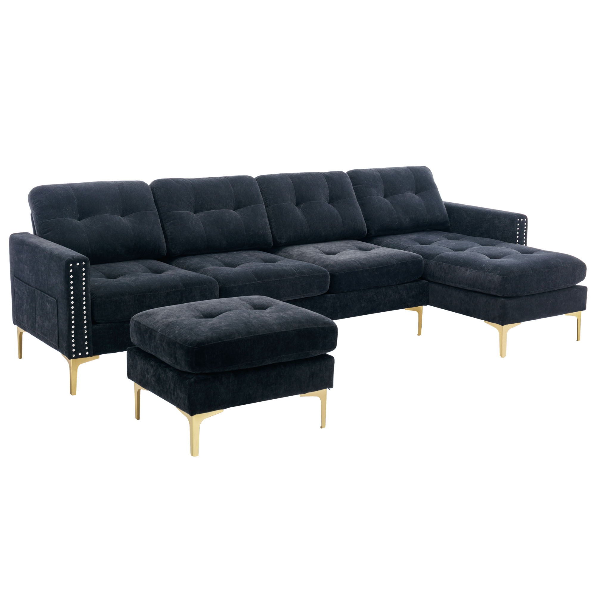 Modern L - Shape Convertible Sectional Sofa With Movable Ottoman