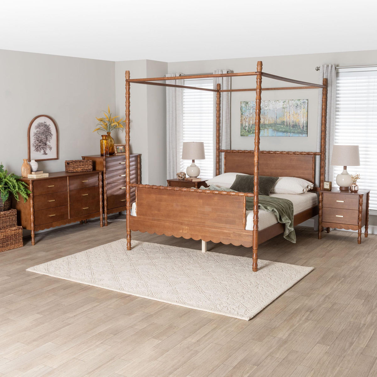 Danette Bobbin Wood 5-Piece Canopy Bedroom Set, Queen