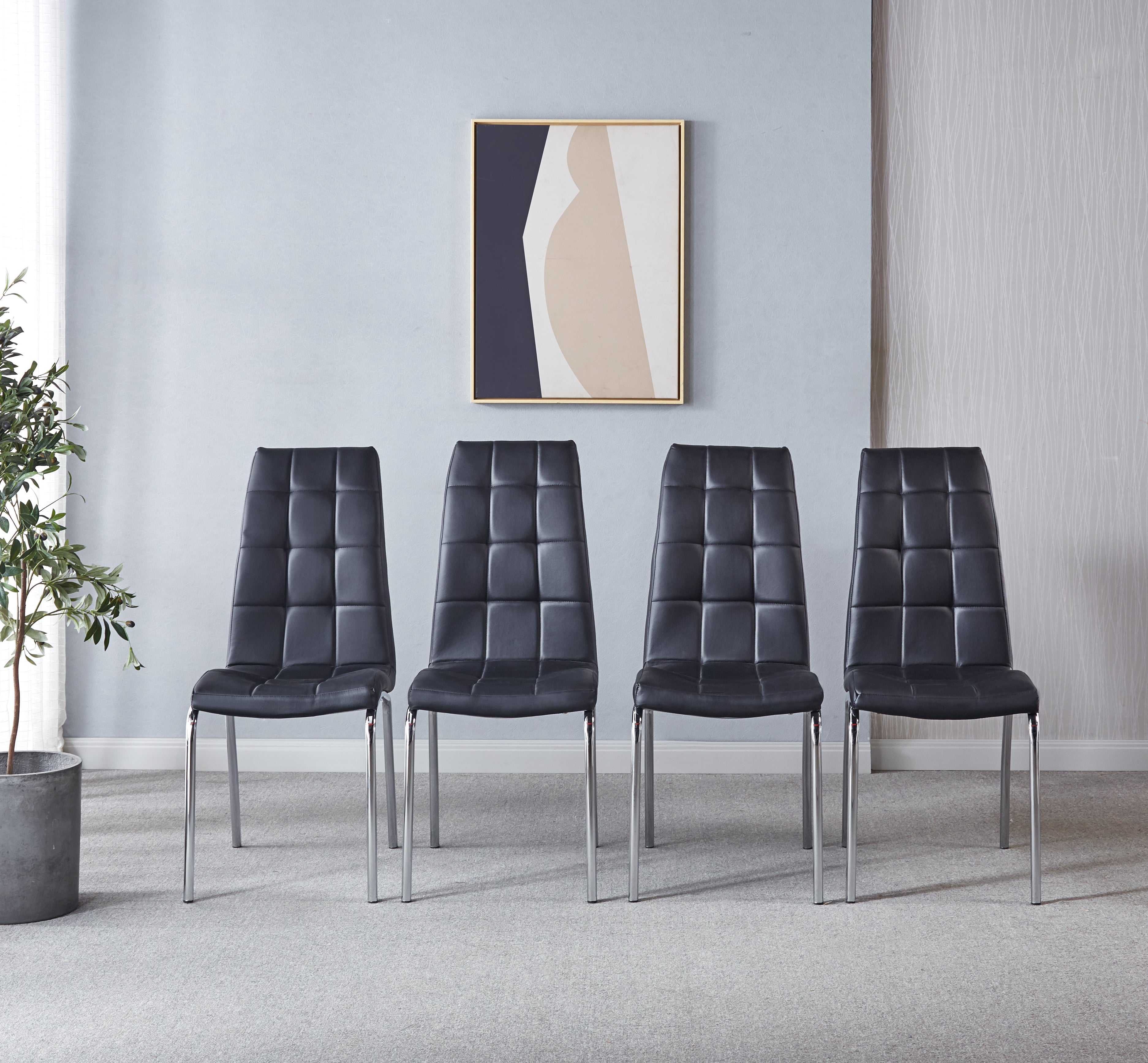 Set of 4 Leatherette Dining Chairs with Silver Metal Legs