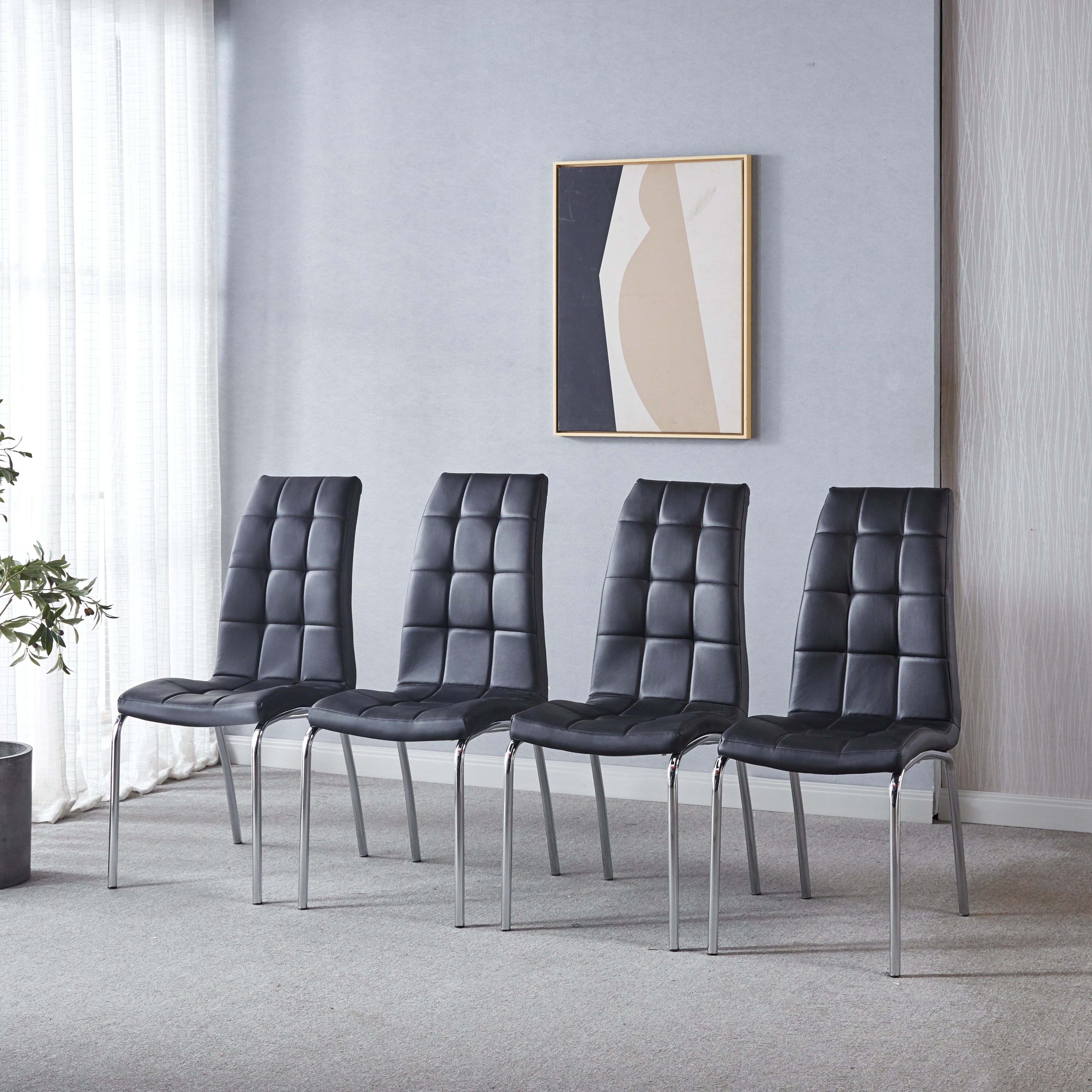 Set of 4 Leatherette Dining Chairs with Silver Metal Legs