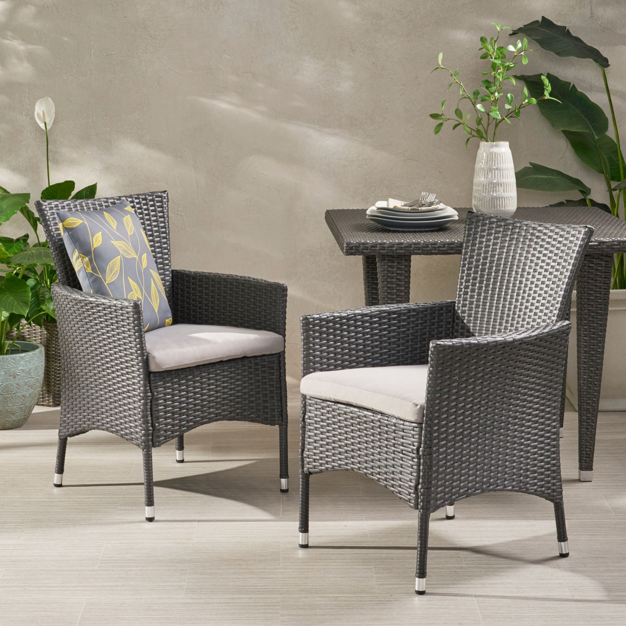 Dimensional Outdoor Dining Chair With Cushion Seat And Iron Frame (Set of 2)