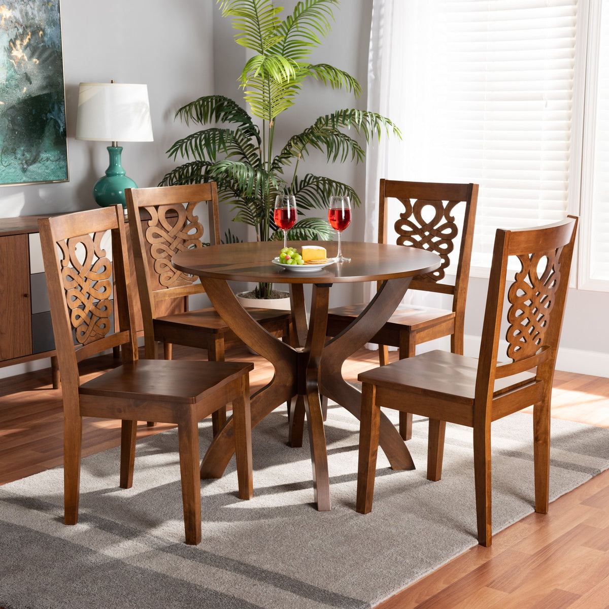 Wanda Modern and Contemporary Transitional Walnut Brown Finished Wood 5-Piece Dining Set