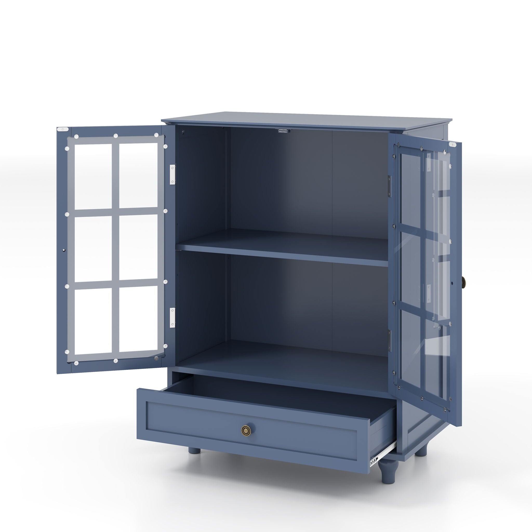 Minimalist Buffet Cabinet With Double Glass Doors And Drawer