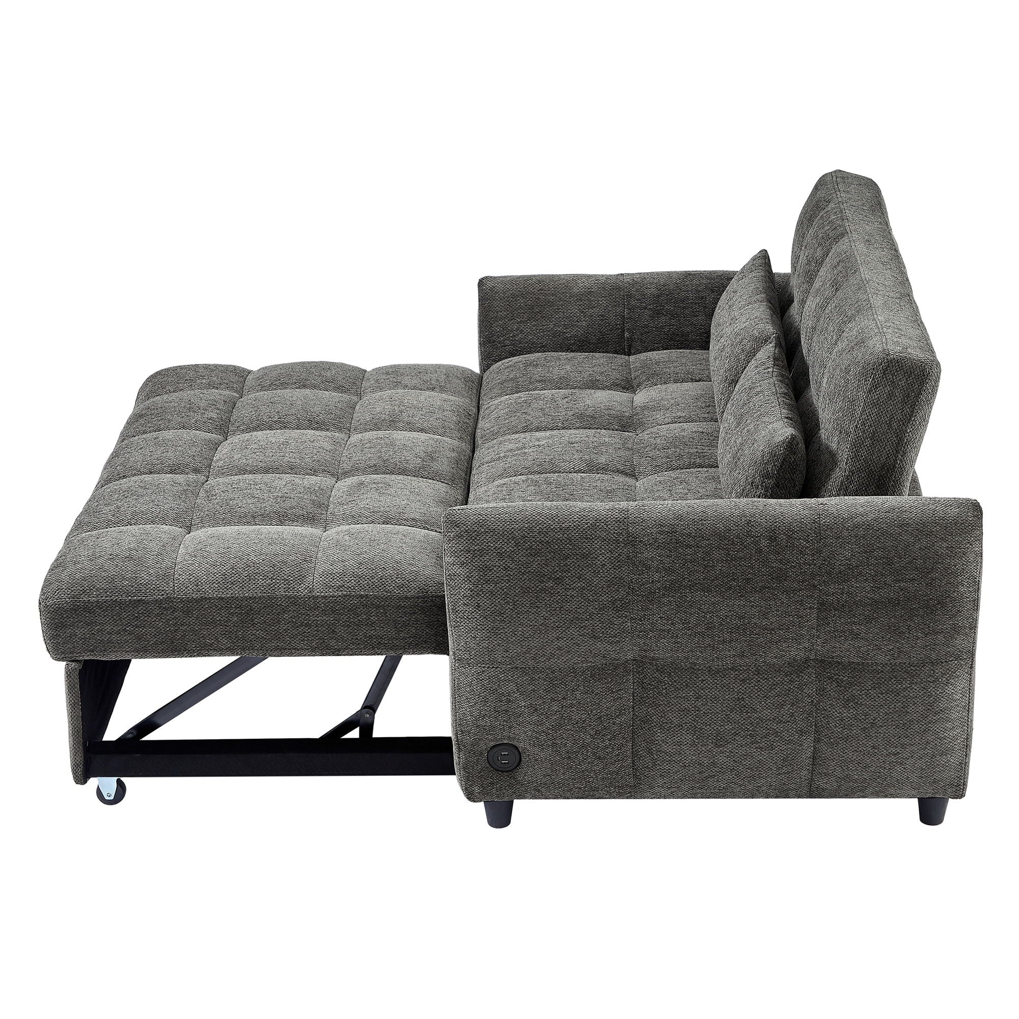 Loveseat Sofa Pull-Out Bed With Adjustable Backrest, 3 USB Ports And 2 Lumbar Pillows For Living Room
