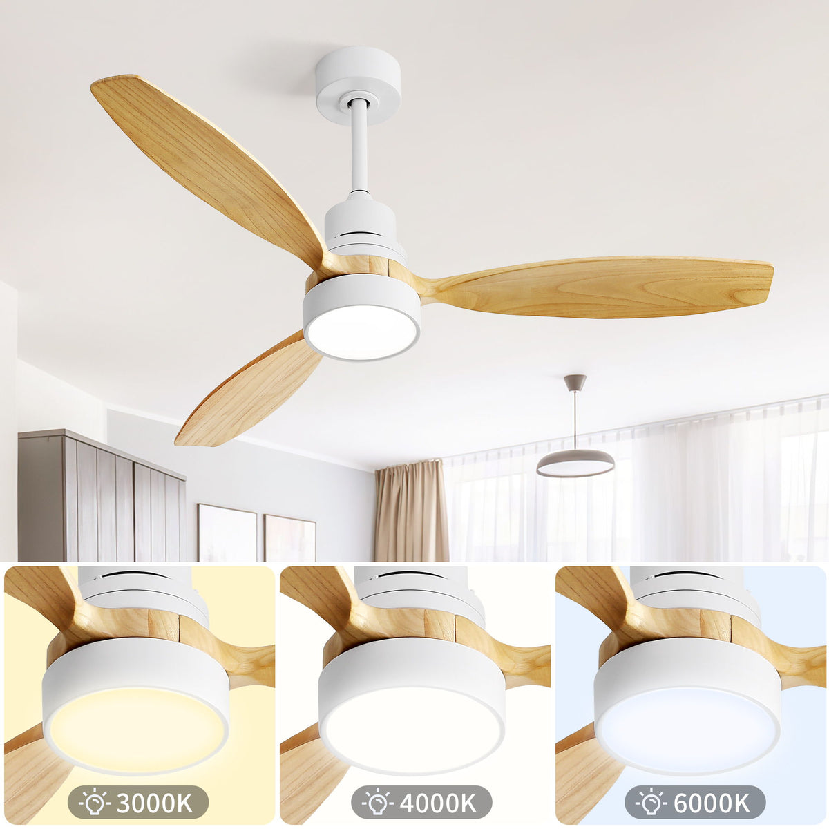 Ceiling Fan With 6 Speed Remote Control And 3Cct LED Light - White