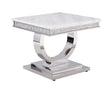 ACME Zander - Console Table - White Printed Faux Marble & Mirrored Silver Finish | Meri Furniture
