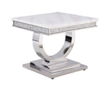 ACME Zander - Console Table - White Printed Faux Marble & Mirrored Silver Finish | Meri Furniture
