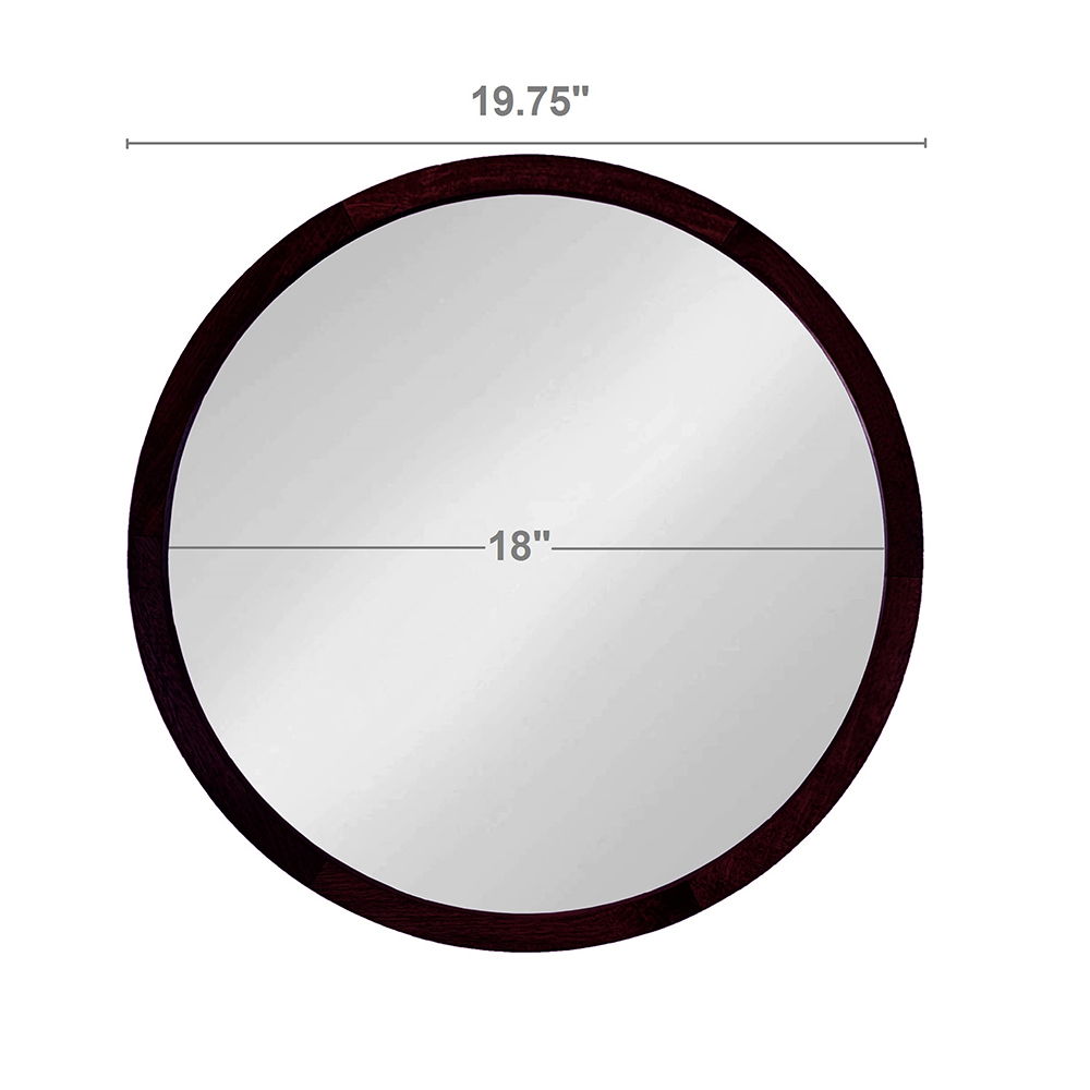 Circle Wall Mirror With Wooden Frame, Wall Mirror For Living Room