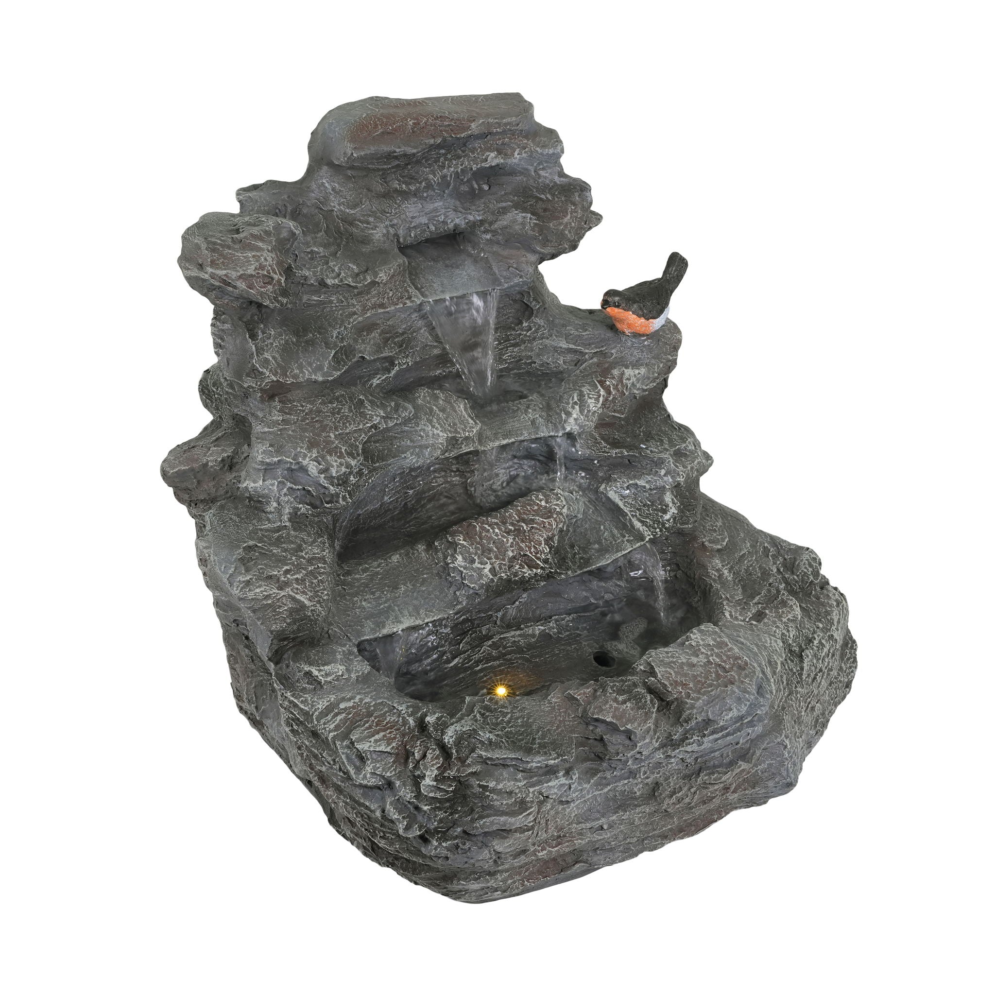 Concrete Rock Waterfall Fountain With LED Lights, Outdoor Garden Decor