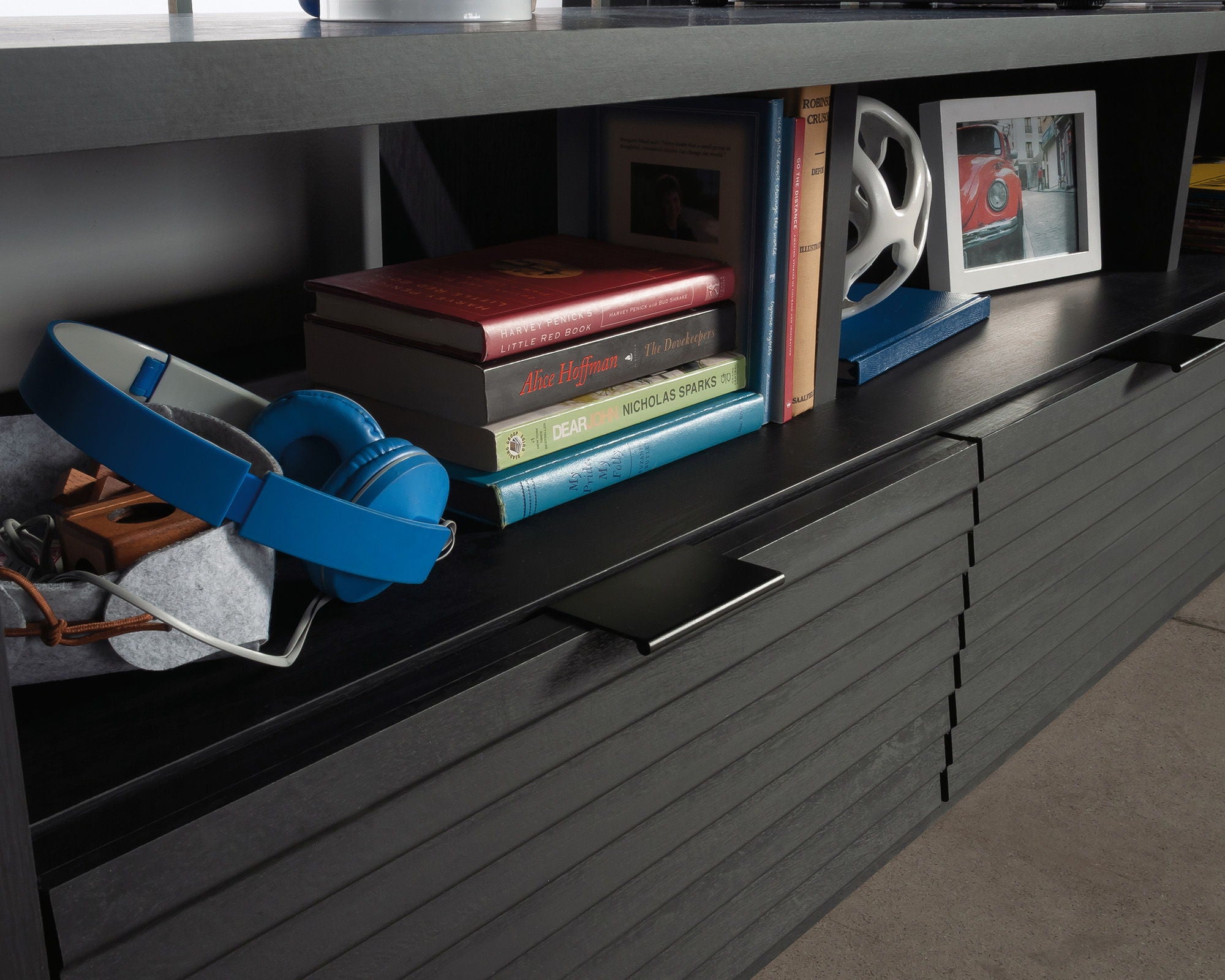 TV Credenza with Drawers in Raven Oak