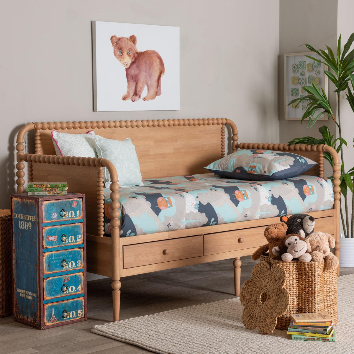 Lucera 3-Drawer Daybed with Bobbin Frame, Full, Beech Brown