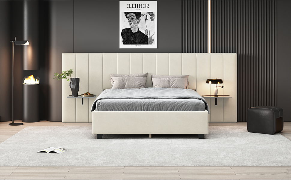 Upholstered Platform Bed With Big Headboard