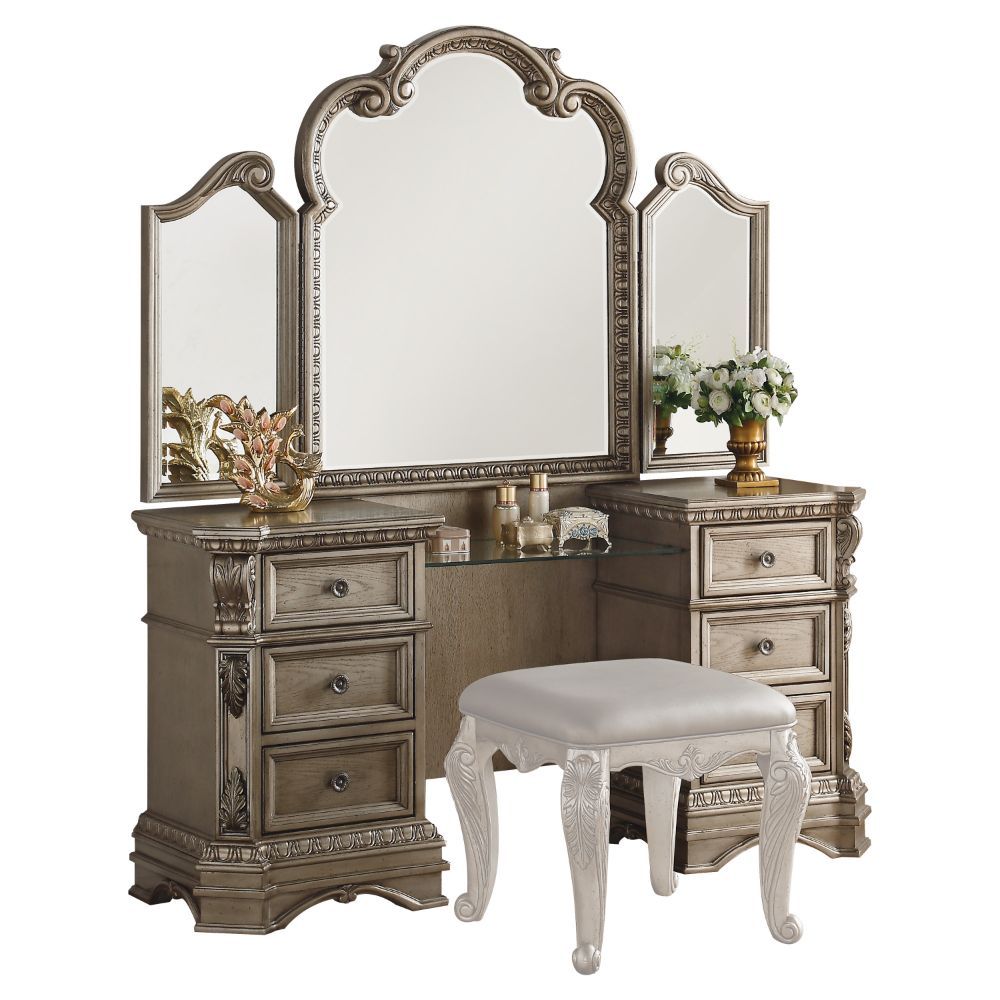 ACME Northville - Vanity Desk - Antique Silver | Meri Furniture
