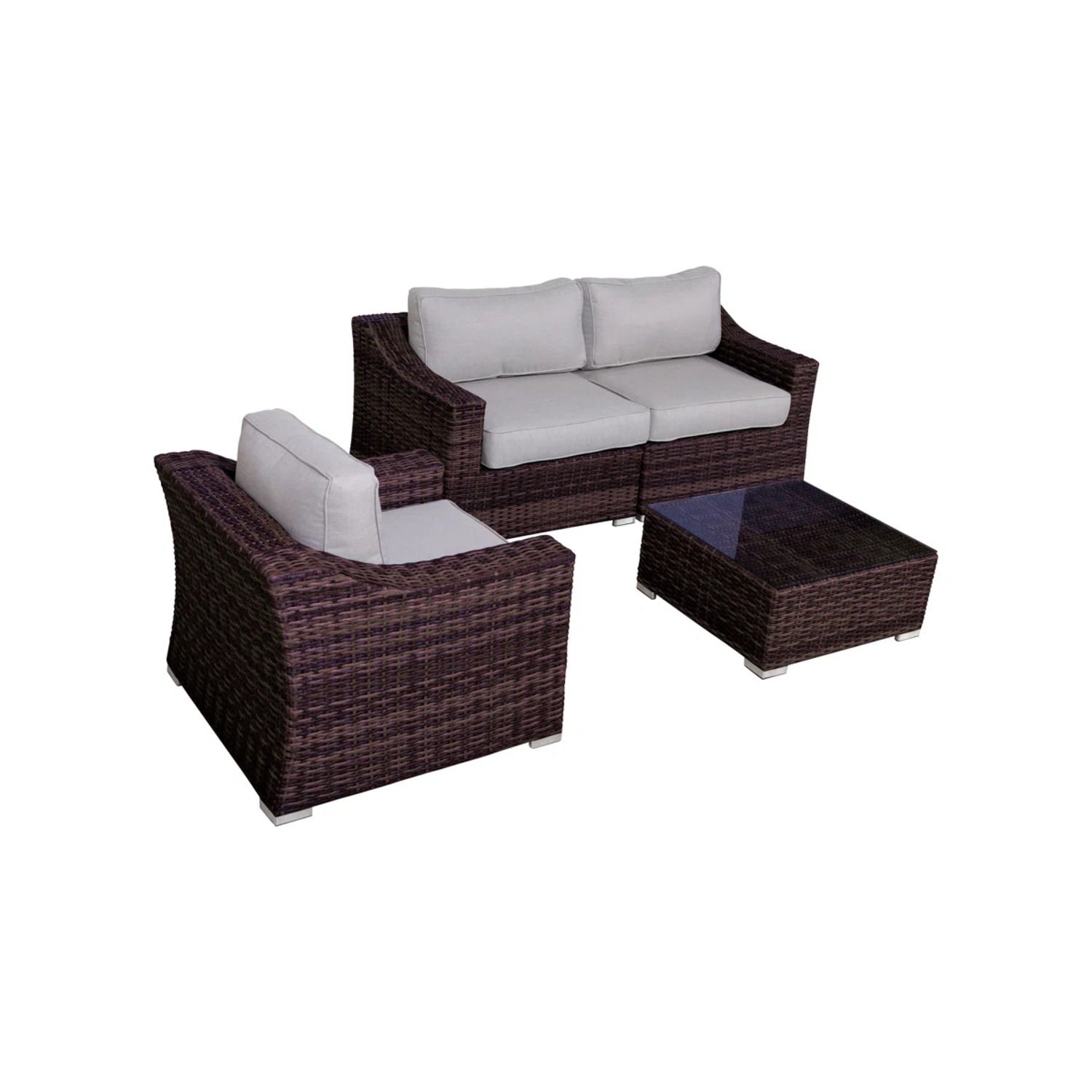 Outdoor Wicker Conversation Set With Cushions, All Weather
