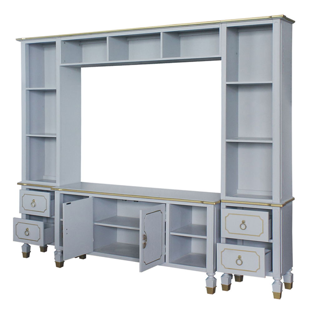 House Marchese - Entertainment Center - Gold Trim & Pearl Gray