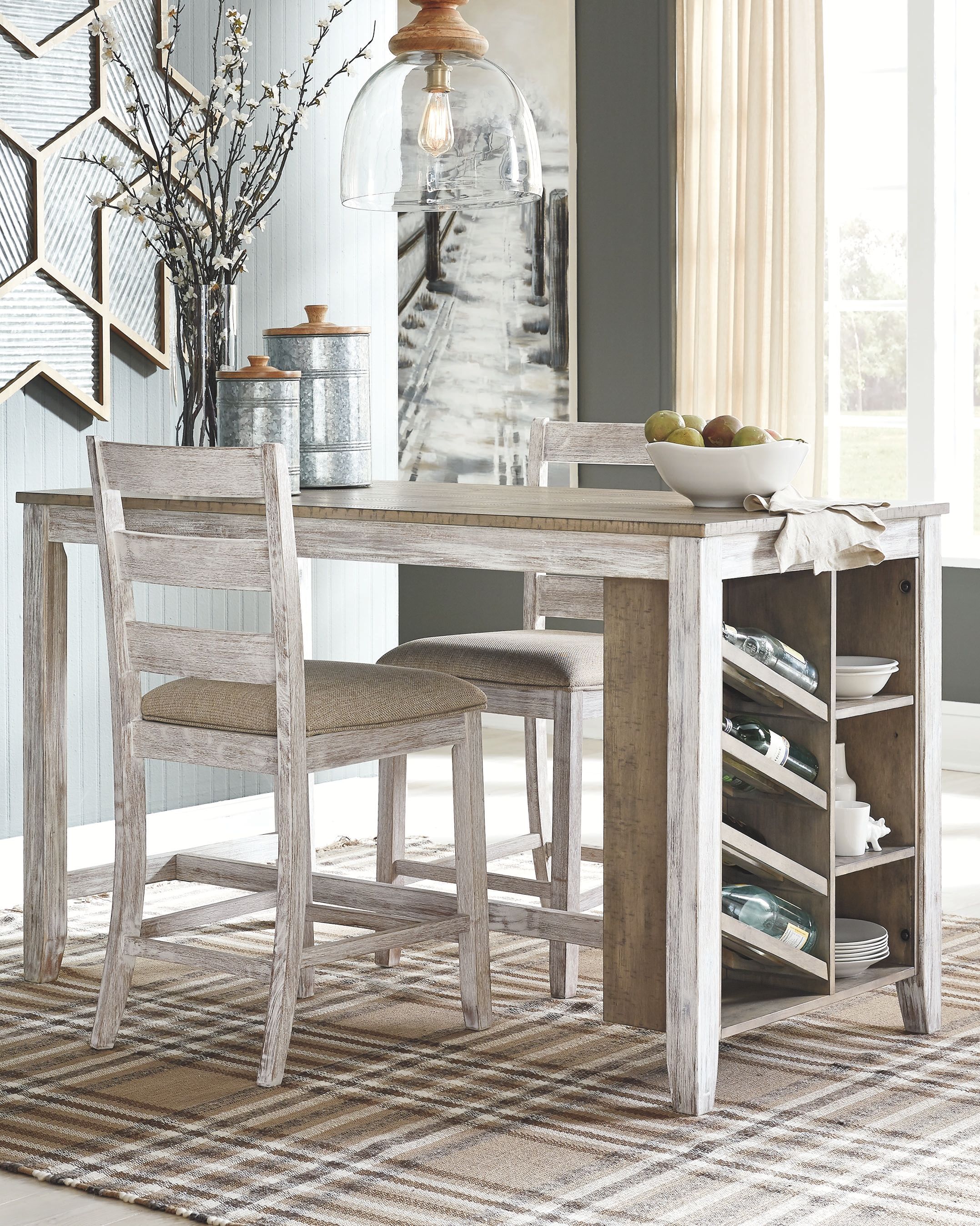 Signature Design by Ashley® Skempton - White - Rectangular Counter Table With Storage | Meri Furniture