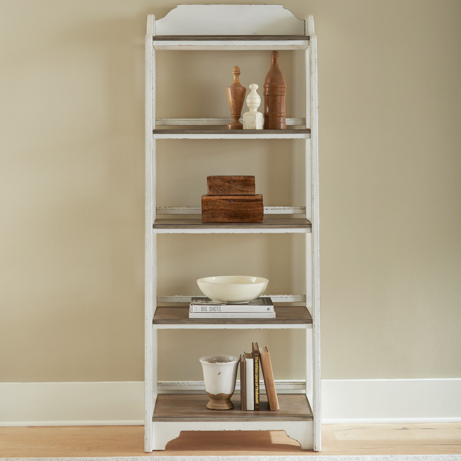 Liberty Furniture Magnolia Manor - Leaning Pier Bookcase - White | Meri Furniture