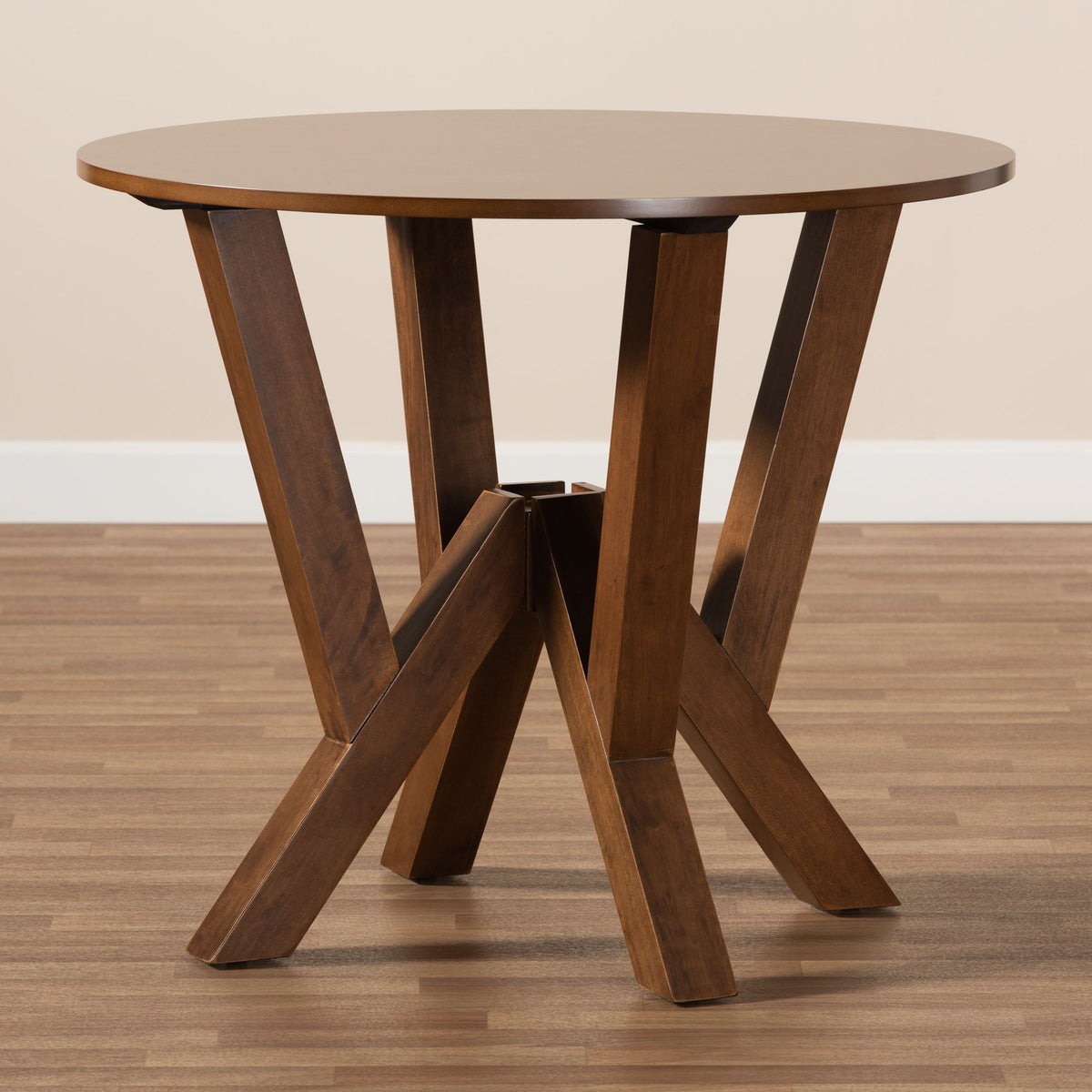 Irene Modern and Contemporary Walnut Brown Finished 35-Inch-Wide Round Wood Dining Table