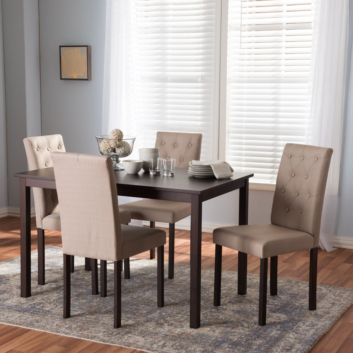 Gardner Modern and Contemporary 5-Piece Dark Brown Finished Beige Fabric Upholstered Dining Set