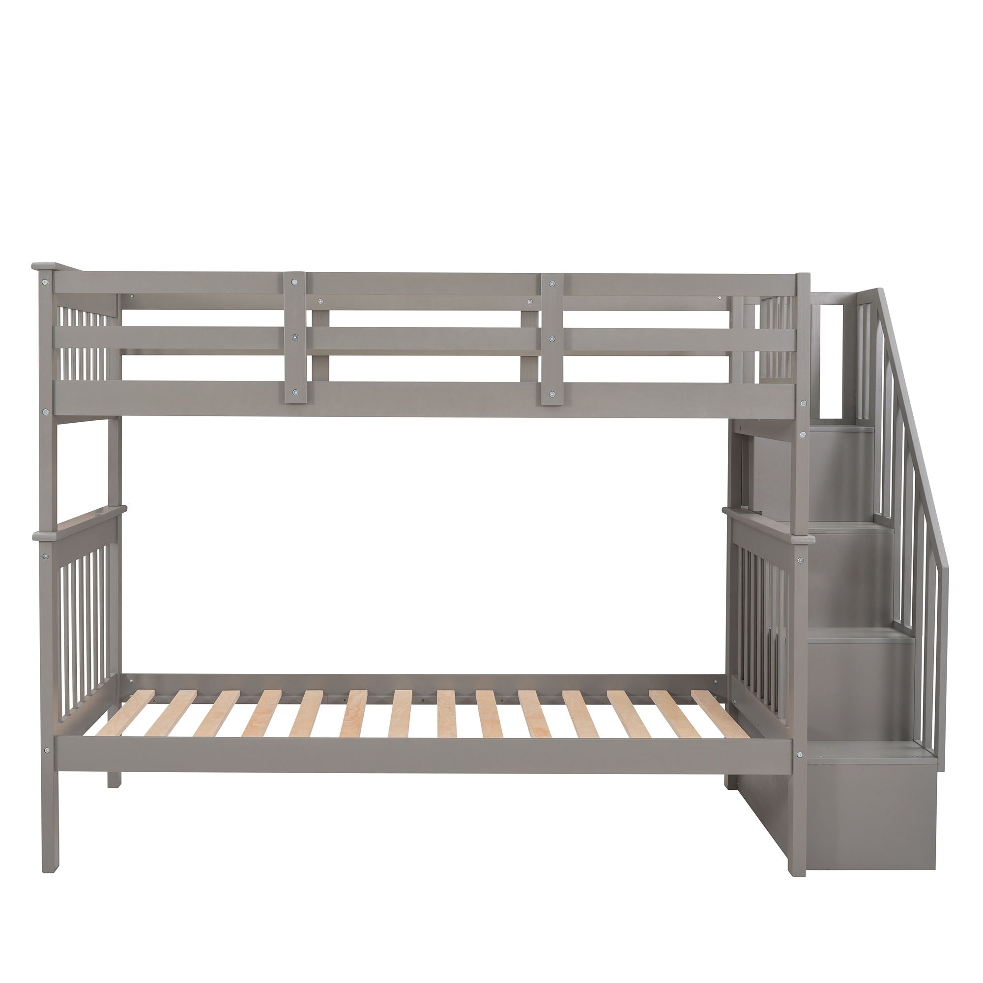 Stairway Bunk Bed With Storage And Guard Rail For Bedroom