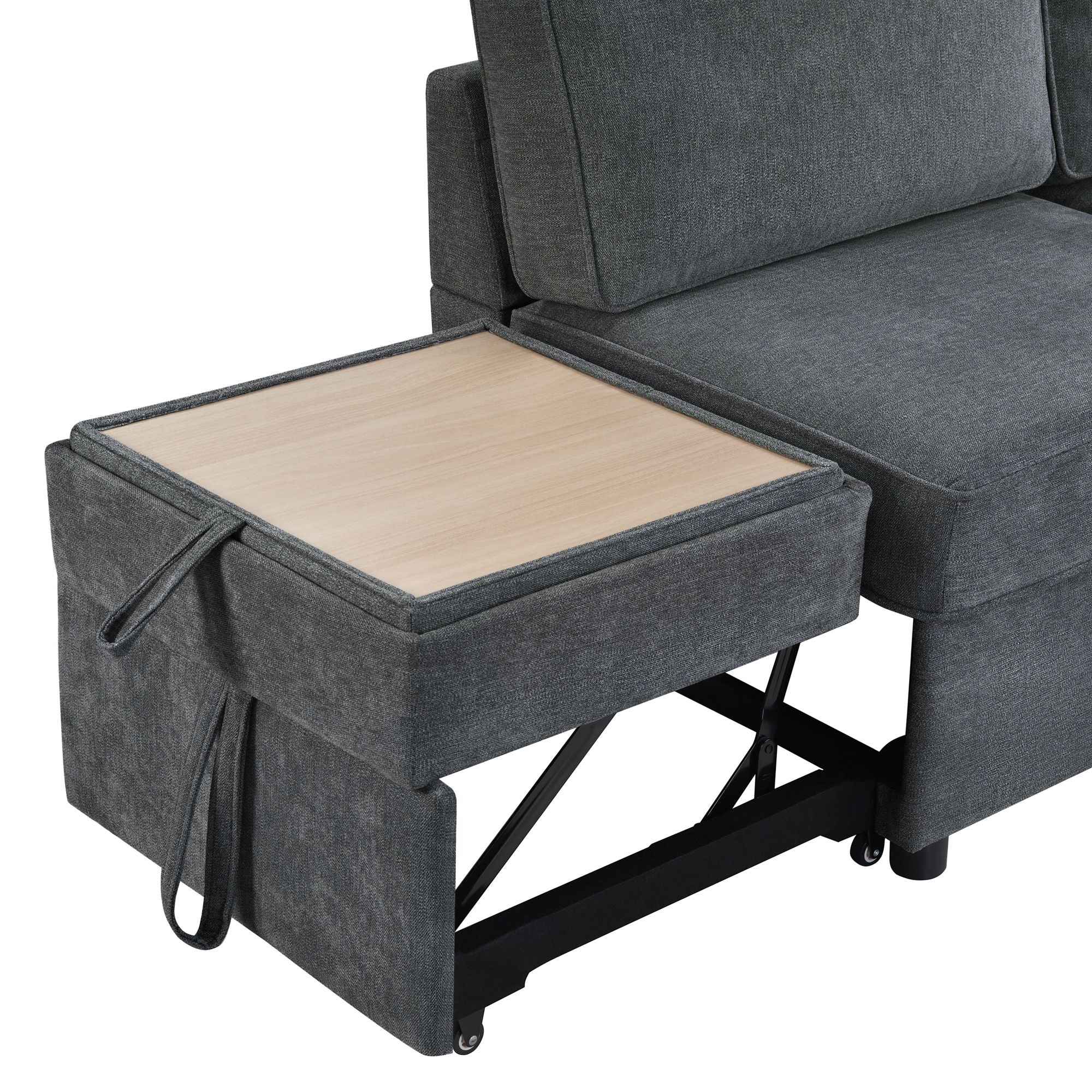 Convertible Sectional L-Shaped Sofa With Dual Pull-Out Sleepers, Flip-Top Table, USB Ports, Cup Holder & Storage
