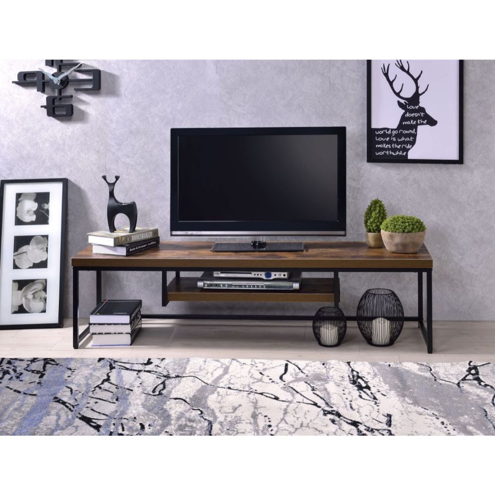 ACME Bob - TV Stand - Weathered Oak & Black | Meri Furniture
