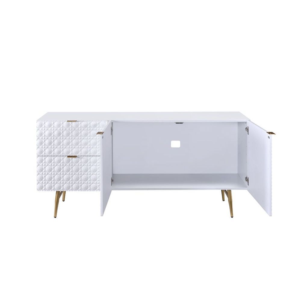 ACME Maisey II - TV Stand - White & Gold | Meri Furniture