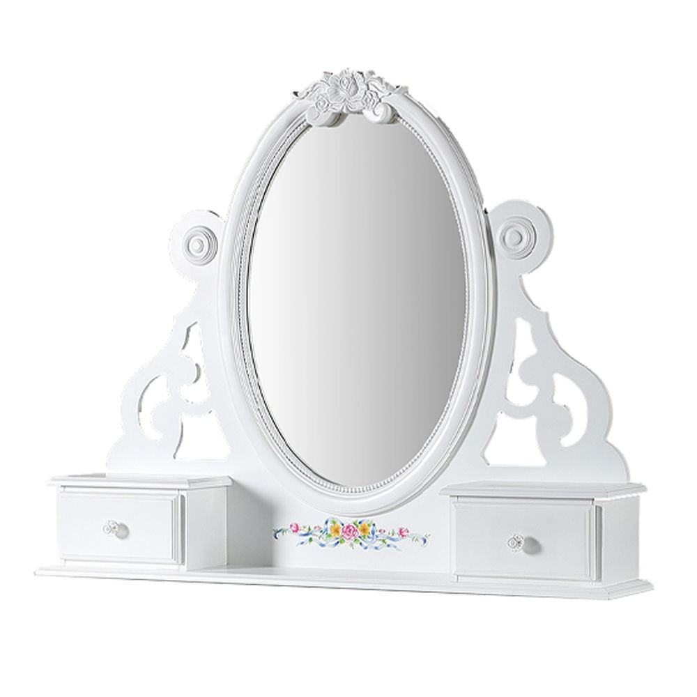 Jewelry Mirror without beveled with 2 Drawer: Wooden Center Drawer Glide, Dovetail Included, Felt-Lined Top Drawer, Hardware: Crystal like Knob