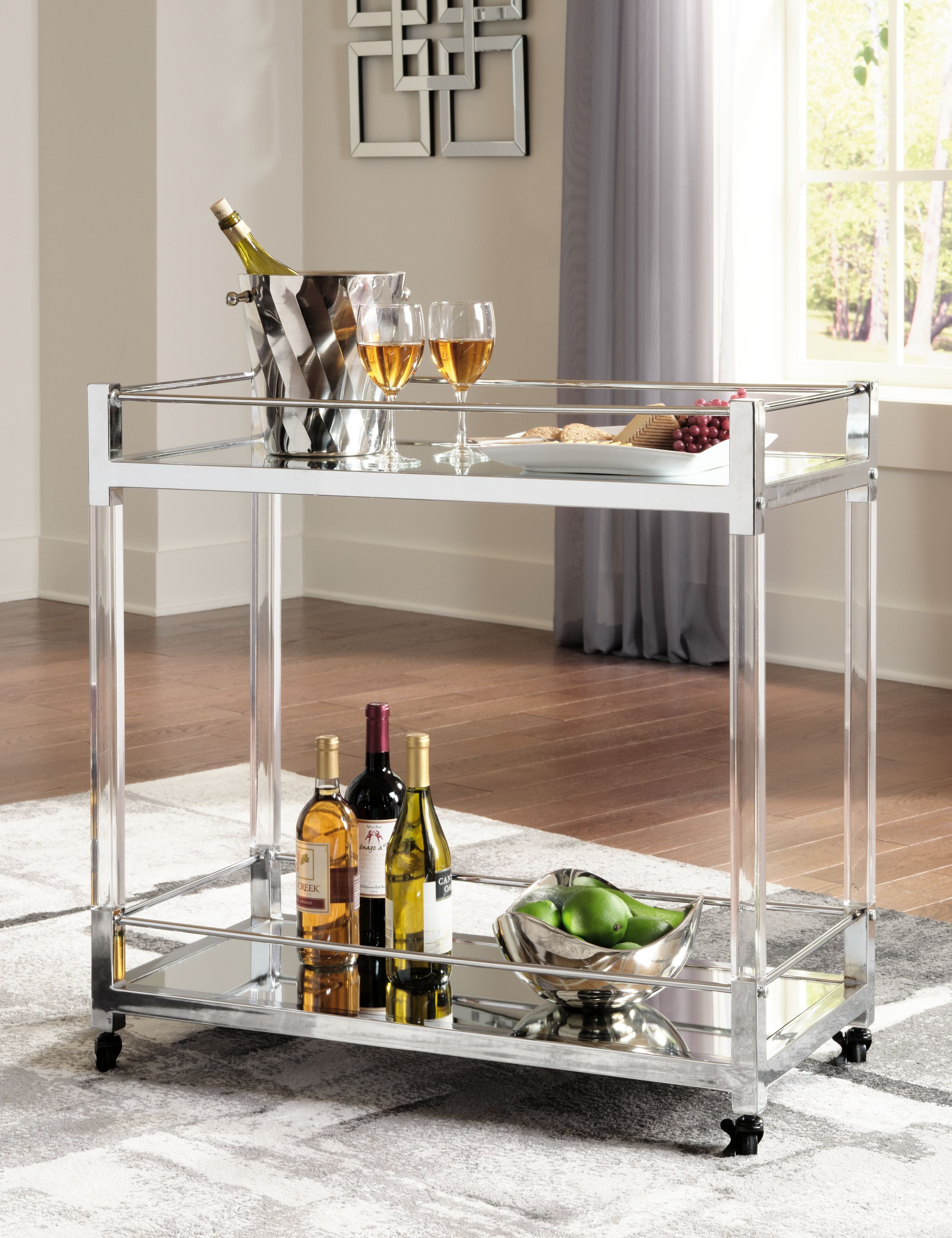 Signature Design by Ashley® Chaseton - Clear / Silver Finish - Bar Cart | Meri Furniture