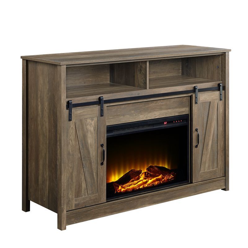 ACME Tobias - Fireplace - Rustic Oak Finish - 38" | Meri Furniture