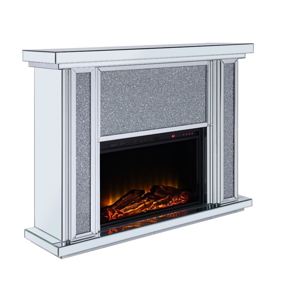 ACME Nowles - Fireplace - Mirrored & Faux Stones | Meri Furniture