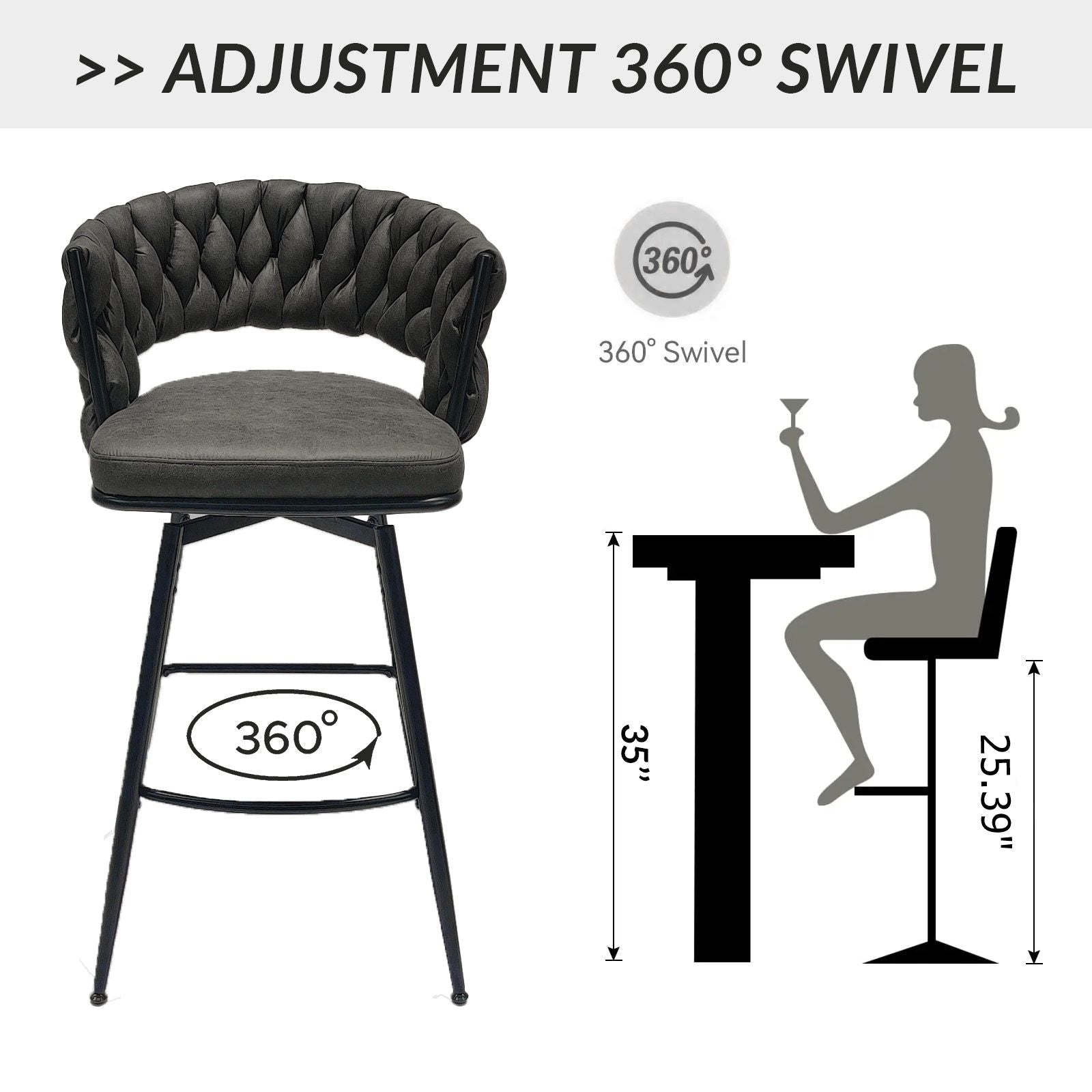 Bar Stool 360 Swivel With Back Footrest