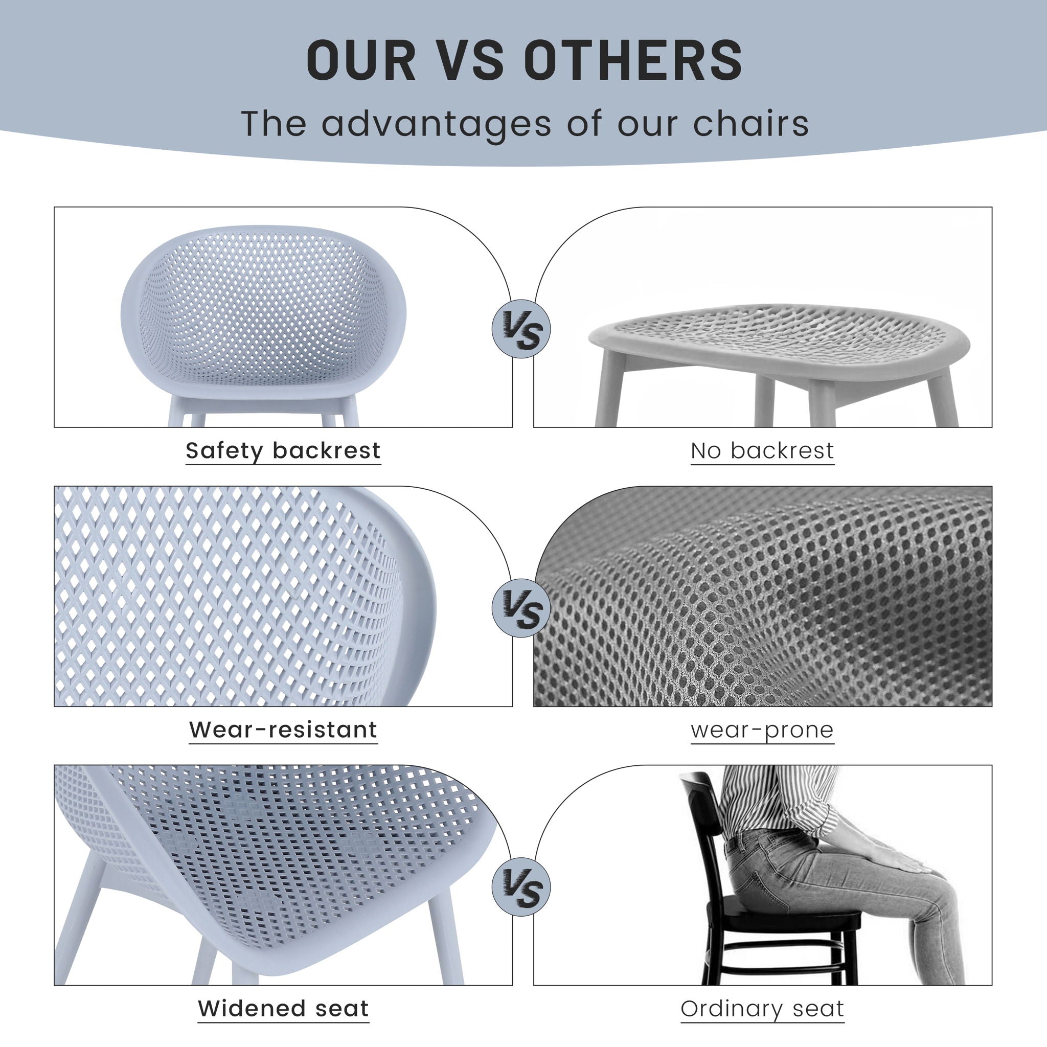 2 Piece Durable Single Chair With Mesh Hollow Out Design