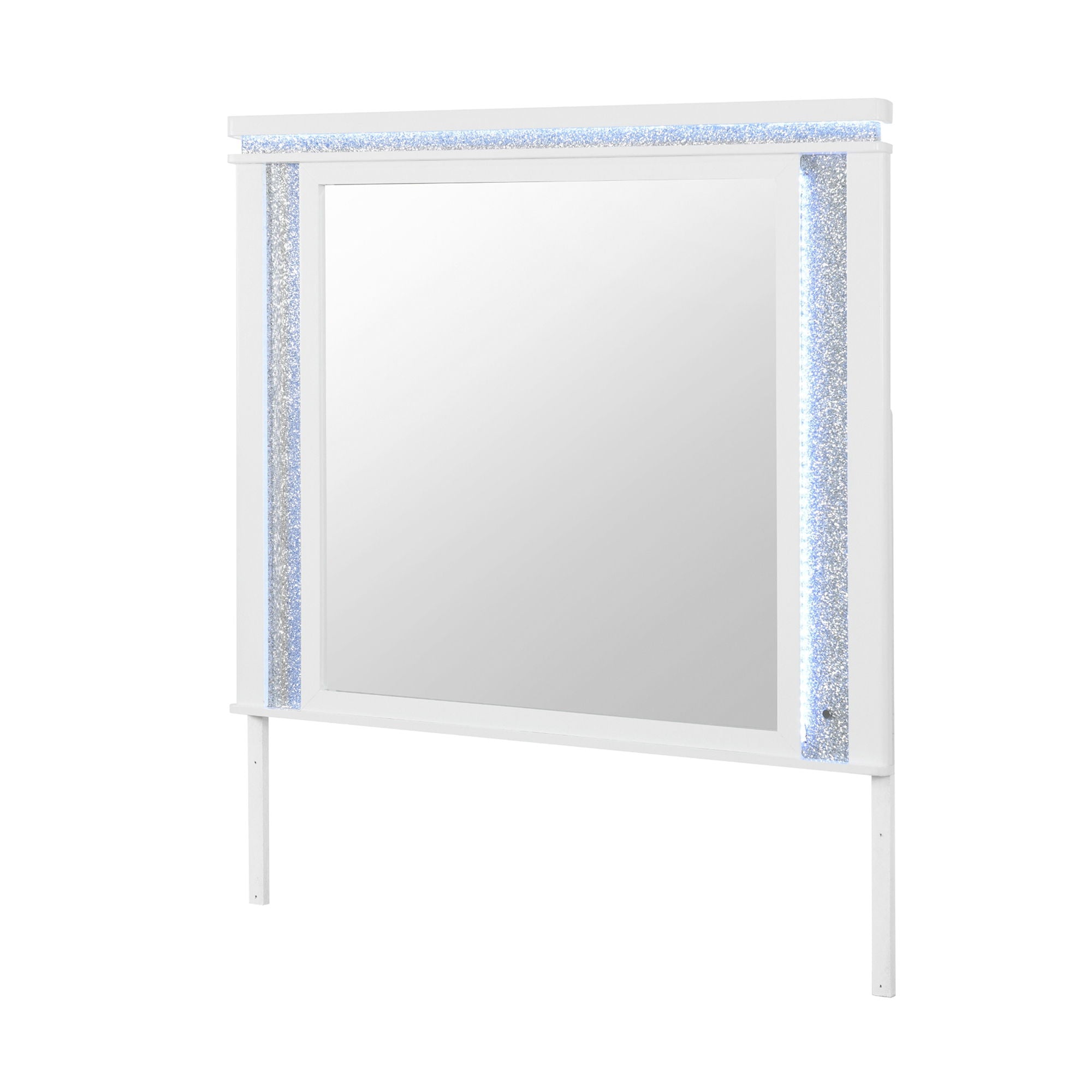 Adalid - Square Shaped Mirror With LED Lighting And Glittered Detailing - White
