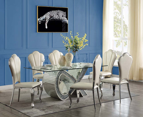 ACME Noralie - Dining Table - Mirrored & Faux Diamonds - Glass | Meri Furniture