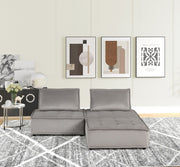 Anna 80"W Light Gray Velvet 3 Pc Sectional Sofa Ottoman