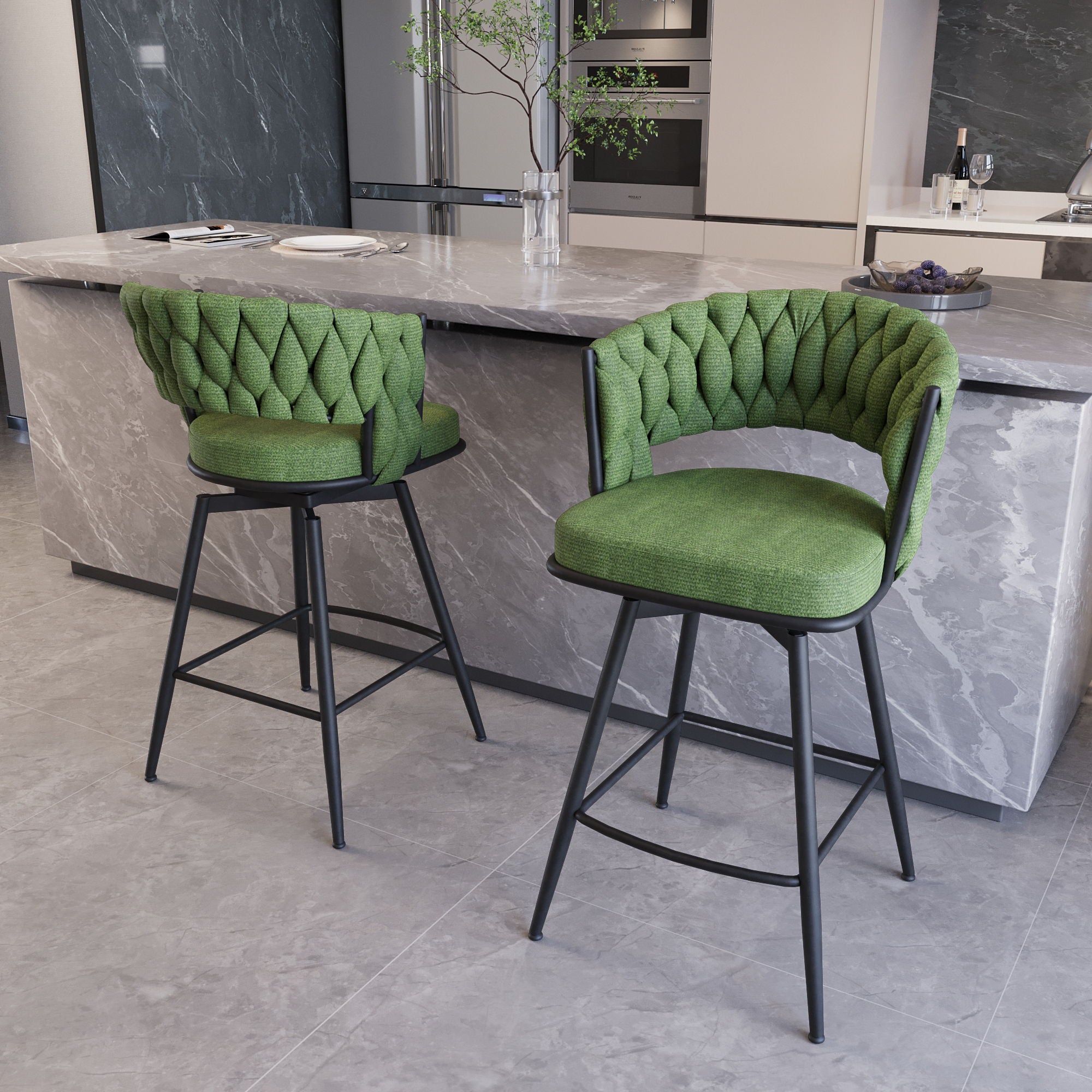 Bar Stool 360 Swivel With Back Footrest