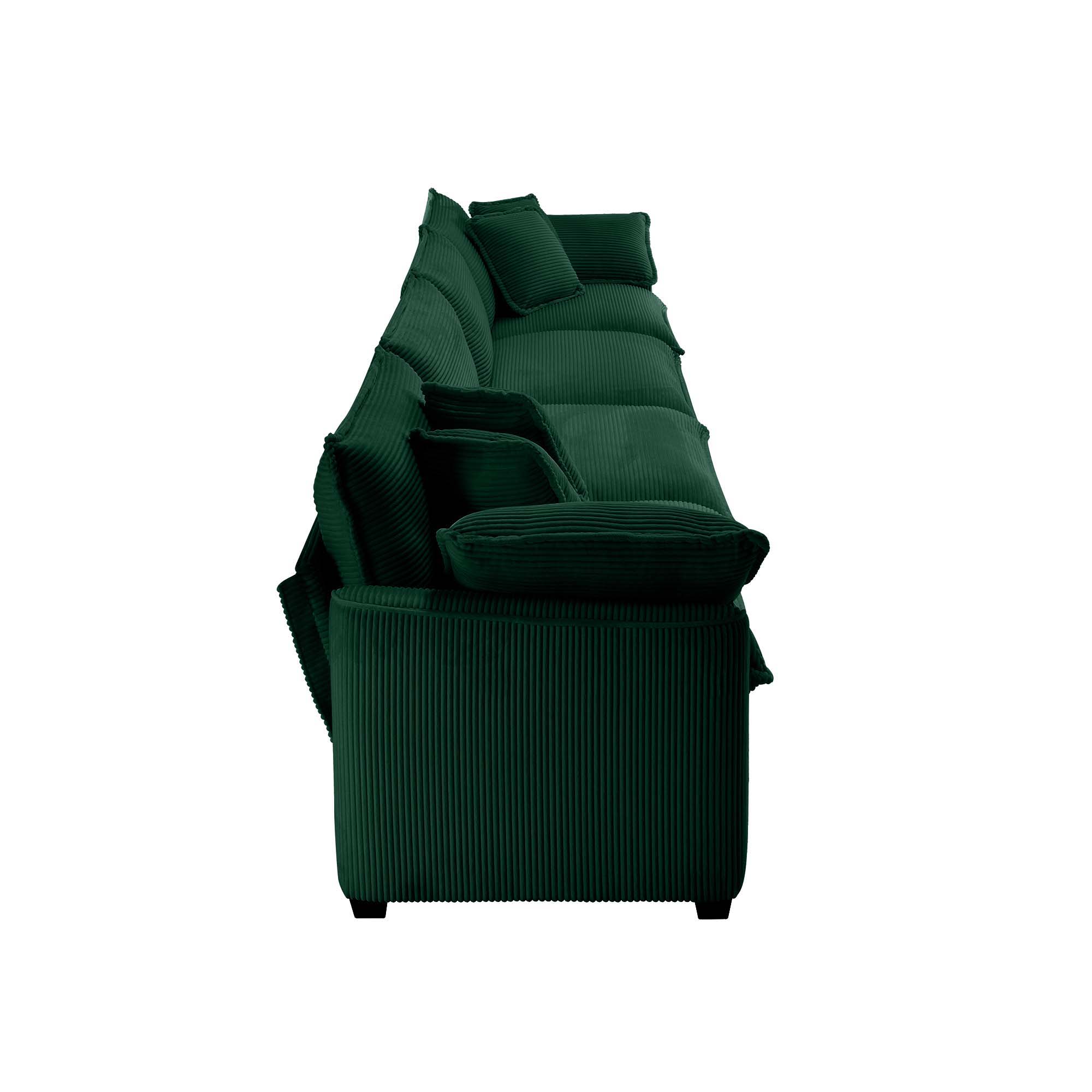 Modern Upholstered 4 Seater Corduroy Fabric Sofa With Arm And Throw Pillows