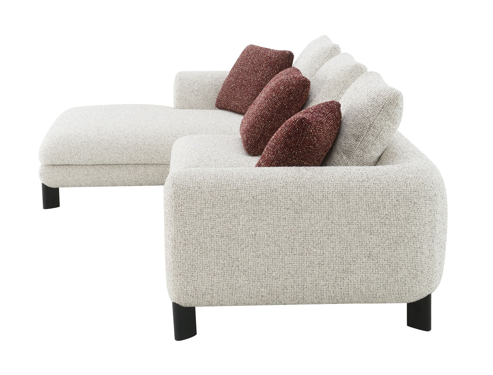 Mardi - Tweed Sectional Sofa With 3 Pillows - Maroon / Beige