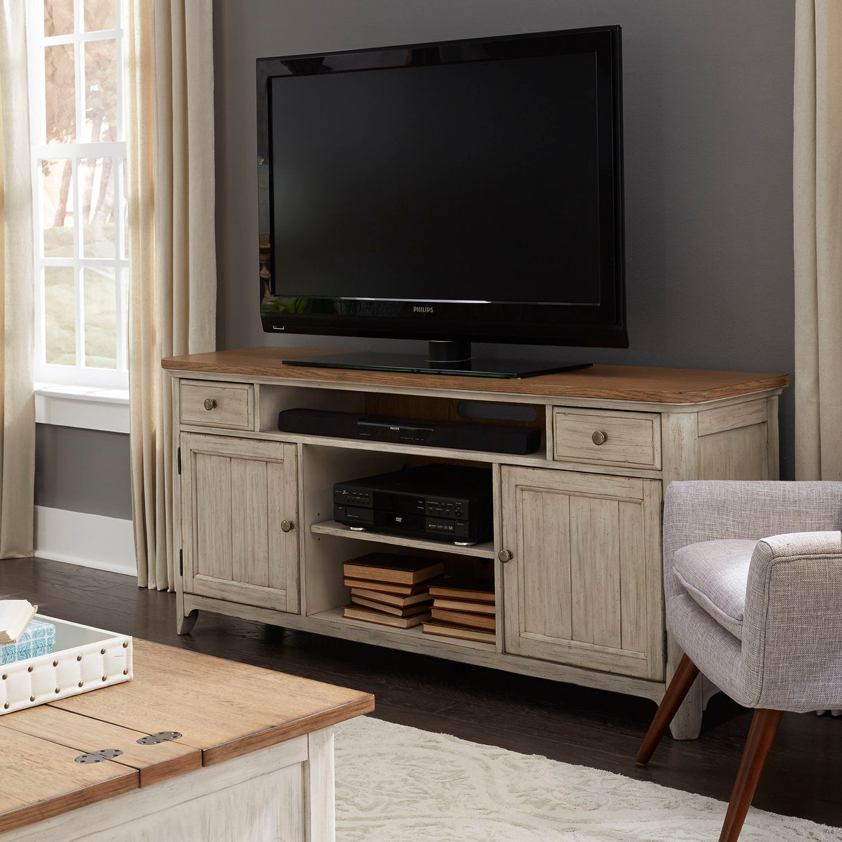 Farmhouse Reimagined - Entertainment TV Stand - White