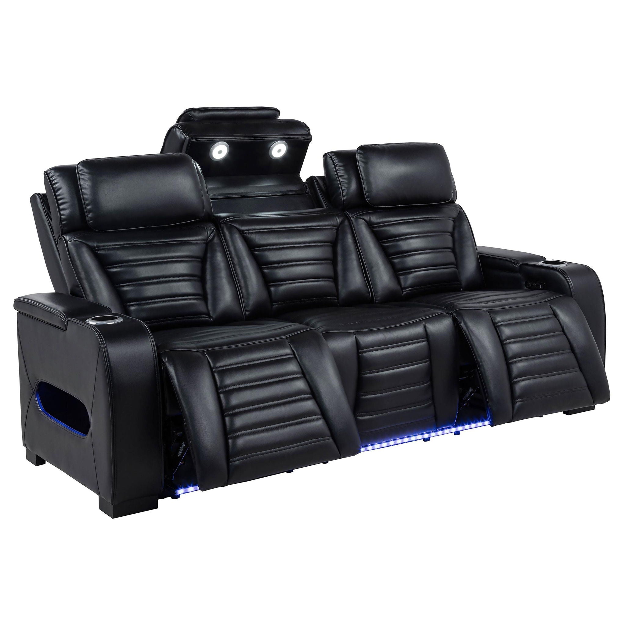 Zuma 3-piece Faux Leather Dual Power LED Sofa Set Black