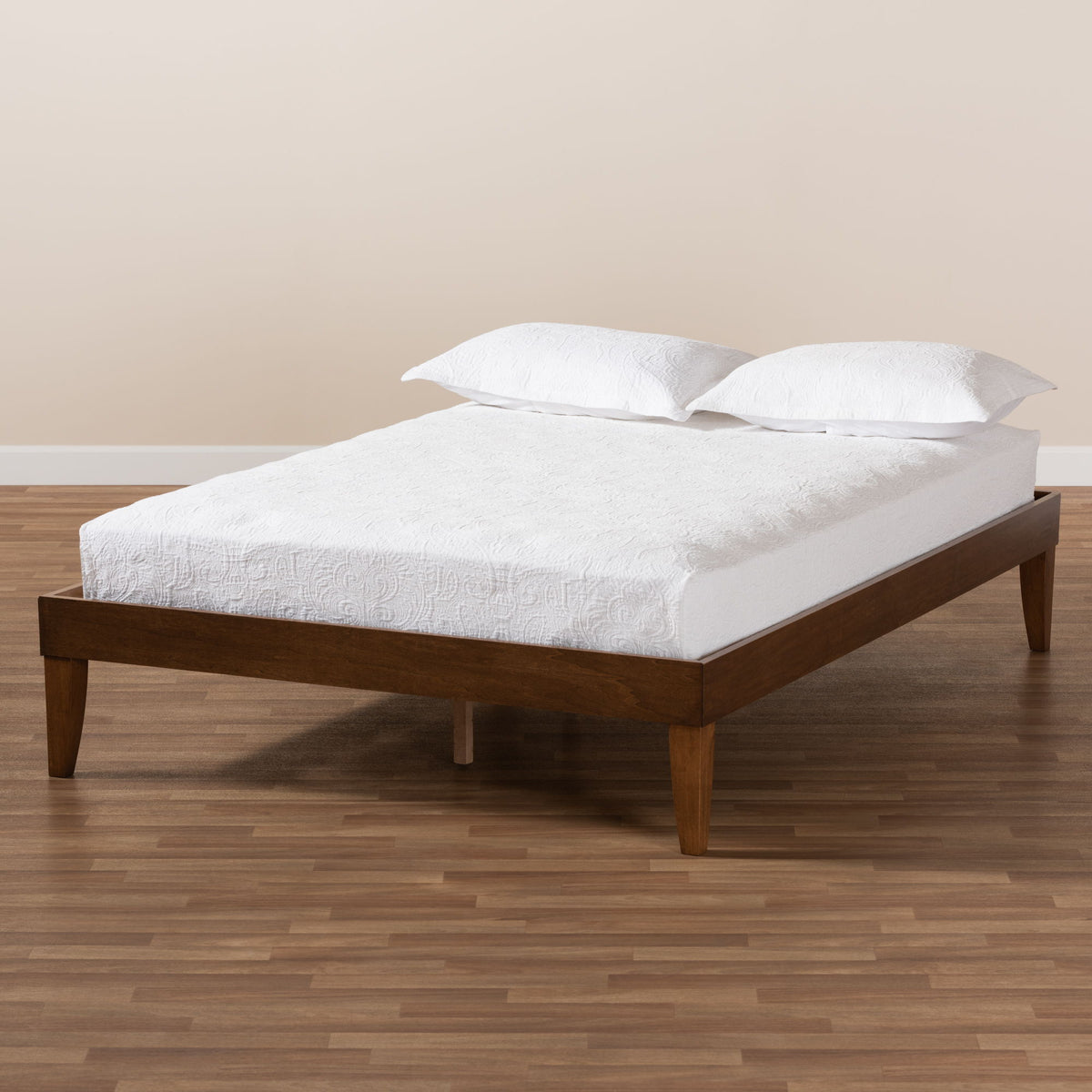 Lucina Mid-Century Modern Walnut Brown Finished Queen Size Platform Bed Frame