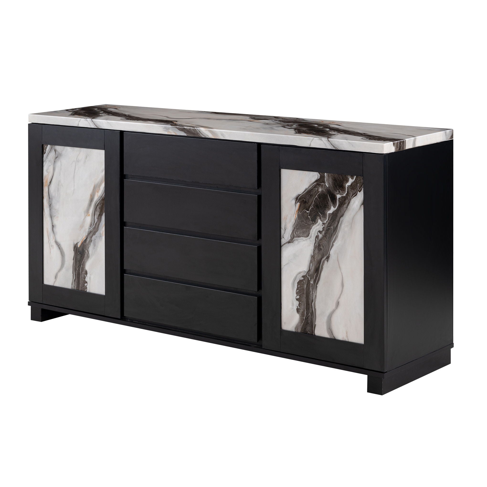 Stacey - Buffet With Storage Drawers And Marble Detailing - Black / Marble