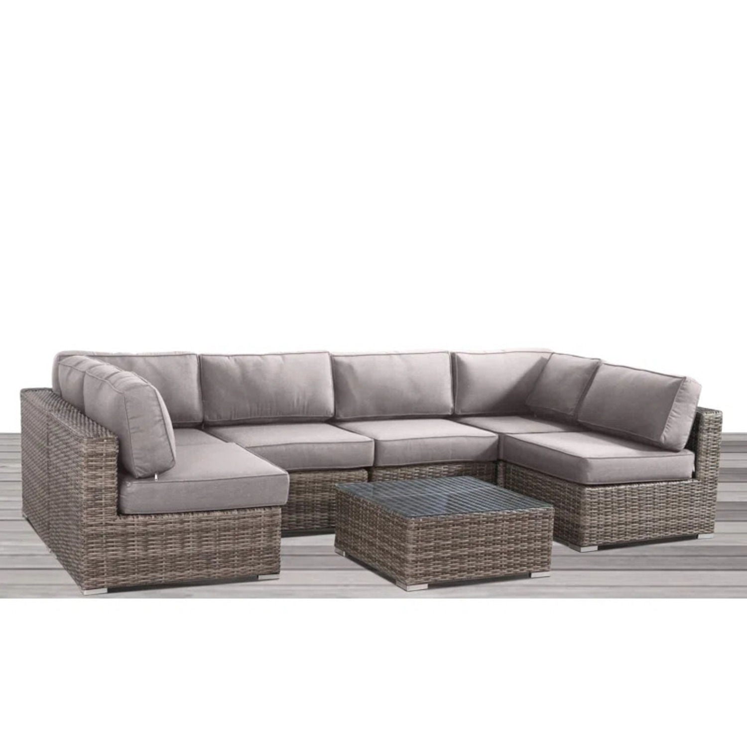 6 Person Wicker Seating Group With Premium Cushions - Gray Mix