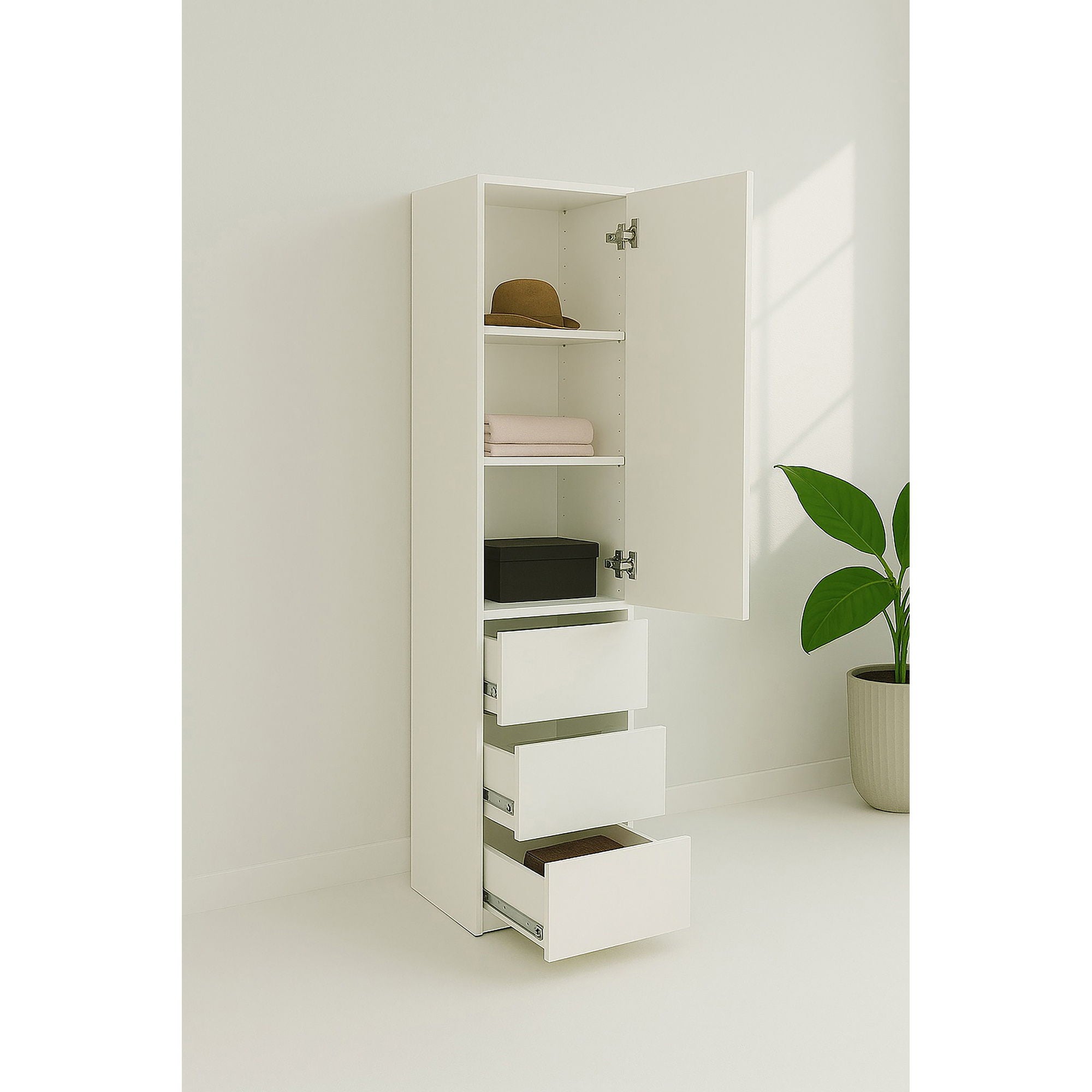 Elise - Modular Wood Closet System With Mirror In Versatile Storage Solution - White