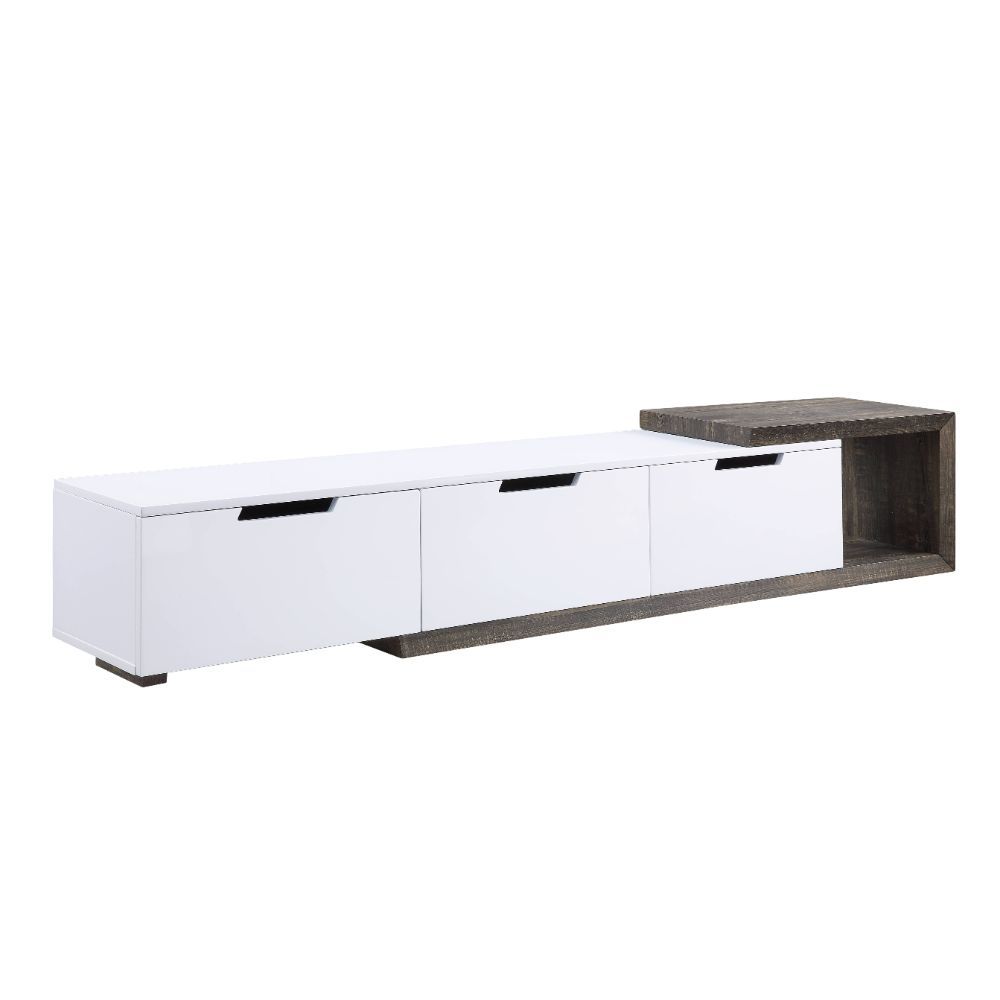 ACME Orion - TV Stand - White High Gloss & Rustic Oak | Meri Furniture