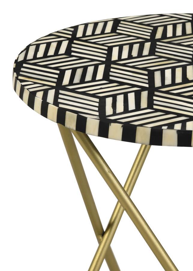 Coaster Fine Furniture Xenia - Round Bone Inlay Accent Side Table - White And Gold | Meri Furniture