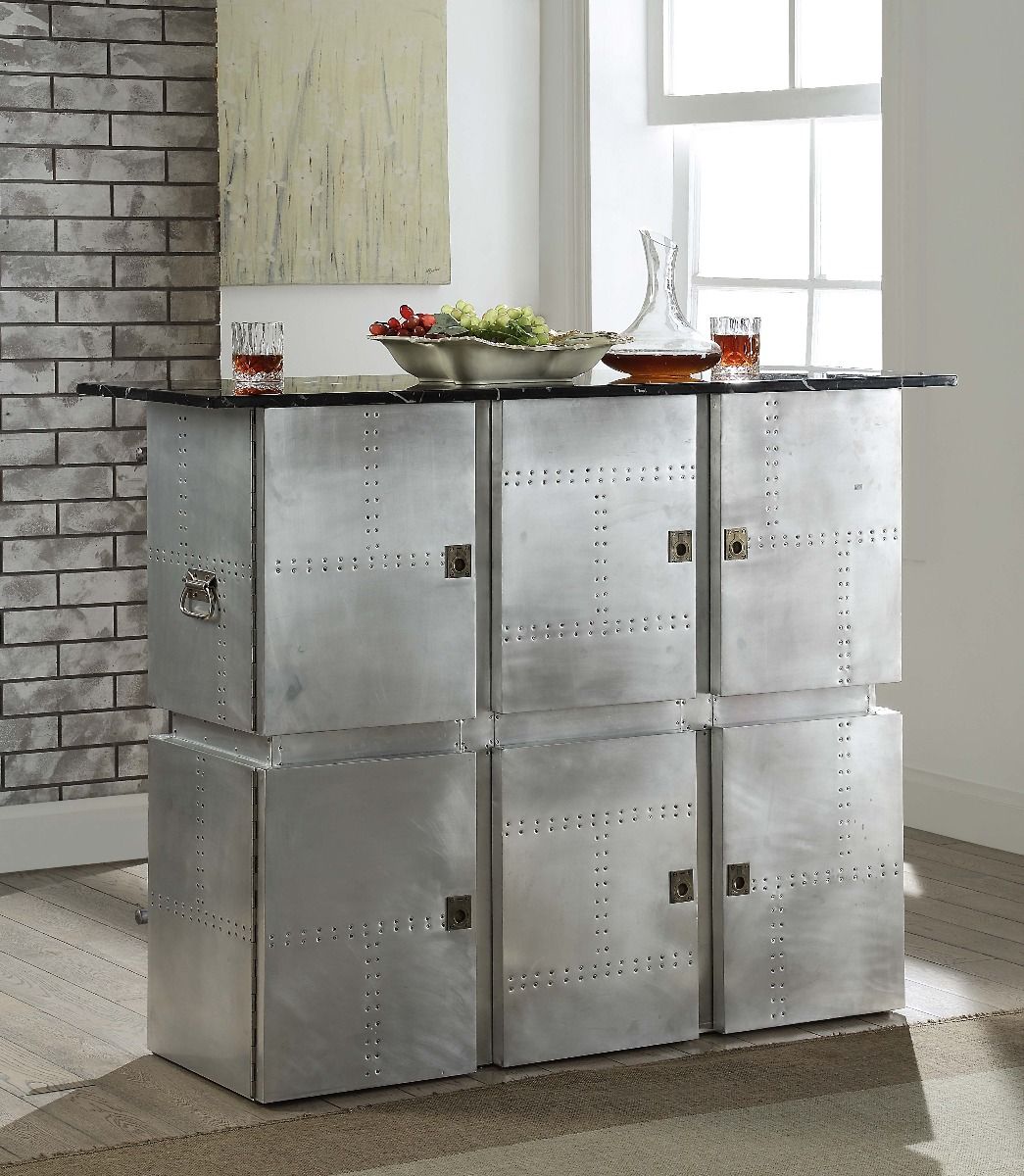 ACME Brancaster - Bar Table With Marble Top - Aluminum | Meri Furniture
