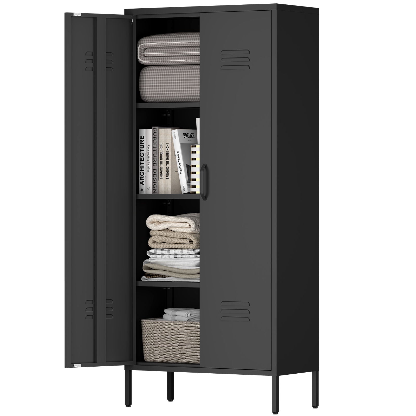 Storage Locker Cabinet With Adjustable Shelves Durable Construction With Breathable Design And Easy Assembly - Black
